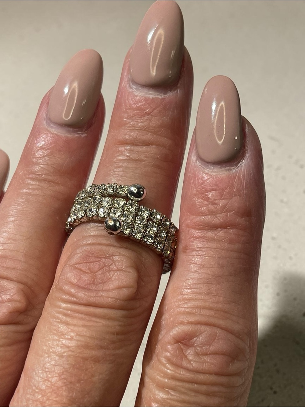 Silver Tone Multi Row Pavé Crystal Wrap Ring Size 7.5